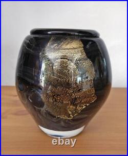 Vase signé Marcel Saba Verrerie de Biot Feuilles d'or Art verrier