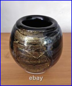 Vase signé Marcel Saba Verrerie de Biot Feuilles d'or Art verrier