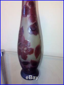 Vase soliflore pate de verre signé d'Argental vers 1930 dégagé acide gallé