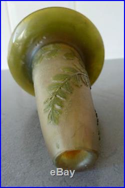 Vase soliflore signe galle pate de verre ancien art nouveau fougère daum lalique