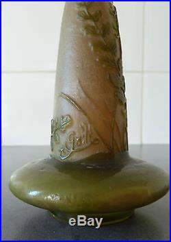 Vase soliflore signe galle pate de verre ancien art nouveau fougère daum lalique
