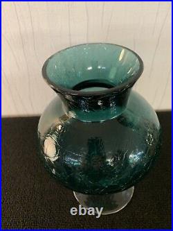 Vase soufflé bleu turquoise foncé craquelé en verre