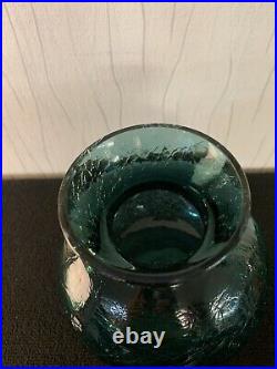 Vase soufflé bleu turquoise foncé craquelé en verre