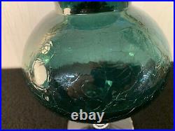 Vase soufflé bleu turquoise foncé craquelé en verre