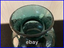 Vase soufflé bleu turquoise foncé craquelé en verre