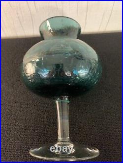 Vase soufflé bleu turquoise foncé craquelé en verre