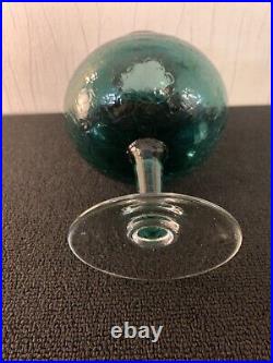 Vase soufflé bleu turquoise foncé craquelé en verre