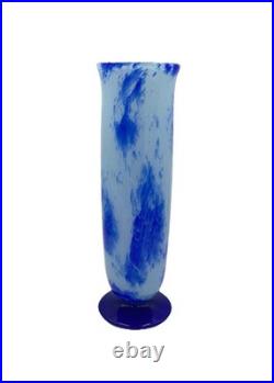 Vase verre Marmoréen Bleu Attribuable À André Delatte Art Deco H32cm Bel État