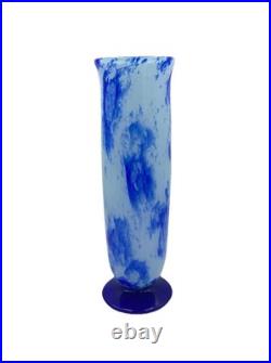 Vase verre Marmoréen Bleu Attribuable À André Delatte Art Deco H32cm Bel État