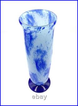 Vase verre Marmoréen Bleu Attribuable À André Delatte Art Deco H32cm Bel État