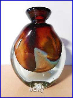 Vase verre contemporain verrerie Novaro Jean Claude décor inclusion signé