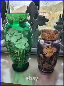 Vase verre émaillé Legras décor de marguerites art nouveau art déco