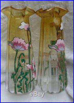 Vase verre émaillé aux pavots répertorié de chez LEGRAS LE LOT DE 2 VASES