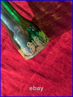 Vase verre émaillé branches de muguet et papillons ancien 1900