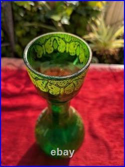 Vase verre émaillé branches de muguet et papillons ancien 1900