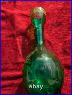 Vase verre émaillé branches de muguet et papillons ancien 1900