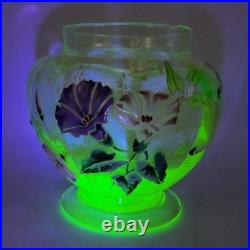 Vase verre soufflé coloré ouraline jaune émaillé décor floral Legras Art Nouveau