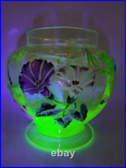 Vase verre soufflé coloré ouraline jaune émaillé décor floral Legras Art Nouveau