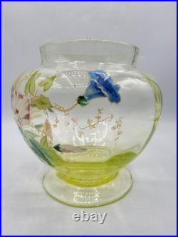 Vase verre soufflé coloré ouraline jaune émaillé décor floral Legras Art Nouveau