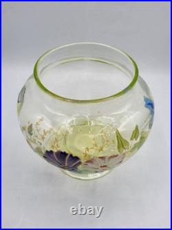 Vase verre soufflé coloré ouraline jaune émaillé décor floral Legras Art Nouveau