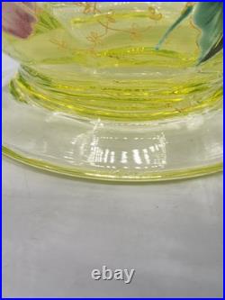 Vase verre soufflé coloré ouraline jaune émaillé décor floral Legras Art Nouveau