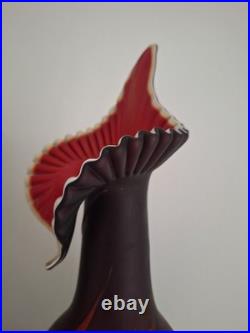 Vase vintage 1960 en pâte de verre. Tulipiers décor feuille fleur orchidée