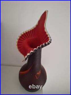 Vase vintage 1960 en pâte de verre. Tulipiers décor feuille fleur orchidée