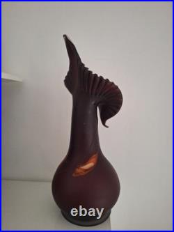 Vase vintage 1960 en pâte de verre. Tulipiers décor feuille fleur orchidée