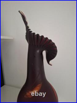 Vase vintage 1960 en pâte de verre. Tulipiers décor feuille fleur orchidée