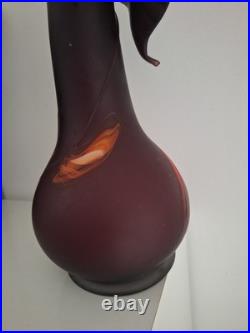 Vase vintage 1960 en pâte de verre. Tulipiers décor feuille fleur orchidée
