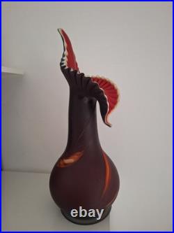 Vase vintage 1960 en pâte de verre. Tulipiers décor feuille fleur orchidée