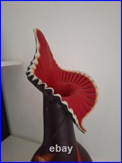 Vase vintage 1960 en pâte de verre. Tulipiers décor feuille fleur orchidée