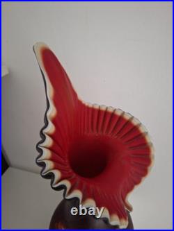 Vase vintage 1960 en pâte de verre. Tulipiers décor feuille fleur orchidée