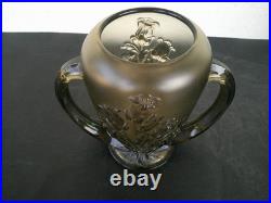 Vases Art Deco Verre Presse Moule Fume Les Campanules Verlys France Rare Paire