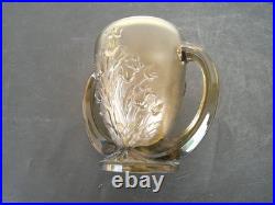 Vases Art Deco Verre Presse Moule Fume Les Campanules Verlys France Rare Paire