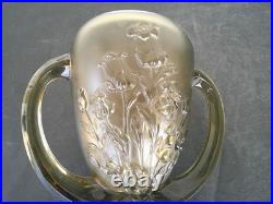 Vases Art Deco Verre Presse Moule Fume Les Campanules Verlys France Rare Paire