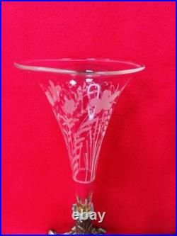 Vases Cornets en Cristal Gravé sur Monture en Bronze XIX ème Art Nouveau