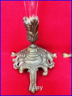 Vases Cornets en Cristal Gravé sur Monture en Bronze XIX ème Art Nouveau