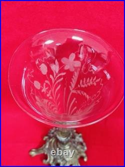 Vases Cornets en Cristal Gravé sur Monture en Bronze XIX ème Art Nouveau
