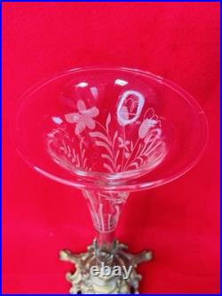 Vases Cornets en Cristal Gravé sur Monture en Bronze XIX ème Art Nouveau