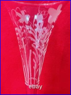 Vases Cornets en Cristal Gravé sur Monture en Bronze XIX ème Art Nouveau