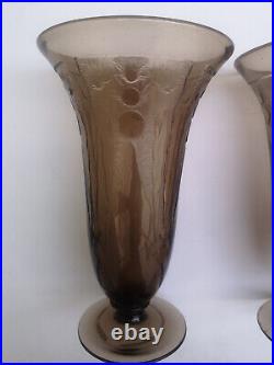 Veramé Metz Paire vase art deco décor dégagé a l'acide Hauteur 28,5 cms TBE