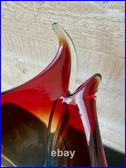 Vintage Grand Vase Ancien Verre de Murano Forme Organique Années 60