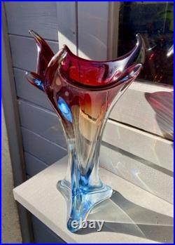 Vintage Grand Vase Ancien Verre de Murano Forme Organique Années 60