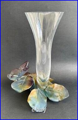 Vintage vase soliflore cristal signé Daum France art floral papillon art nouveau