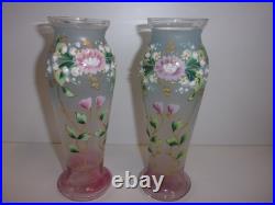 XIX éme, paire jolis Vases en verre peinture émaillée décor fleuri, trés fin